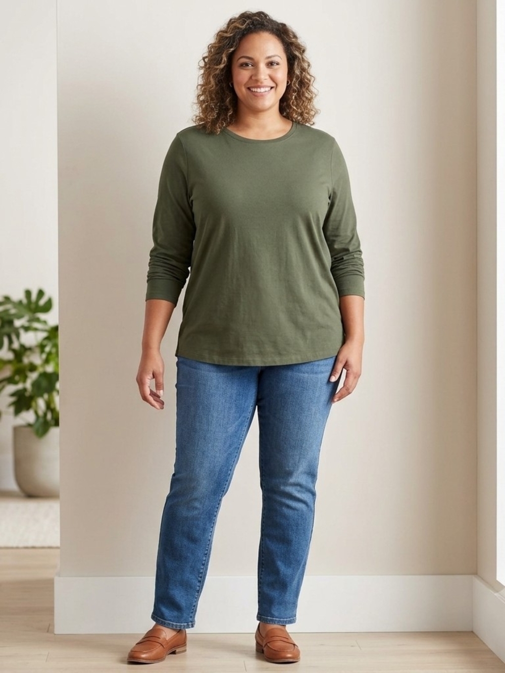 NWT Kim Rogers Classic Crewneck Long-Sleeve Top Olive Green Size 2X